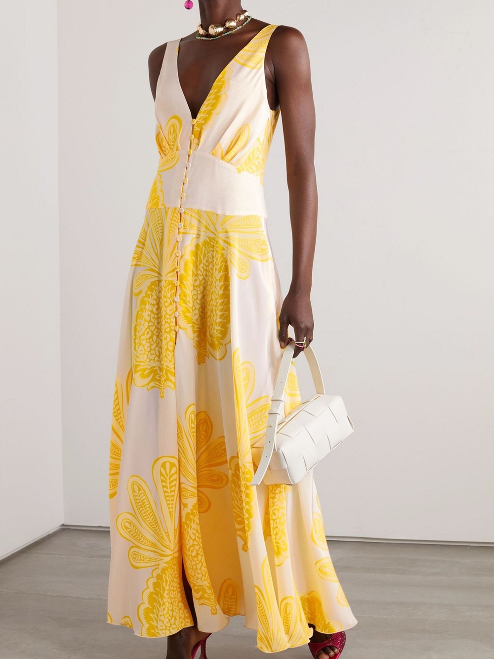 La DoubleJPrinted Silk Crepe de Chine Maxi Dress Size Medium NWT